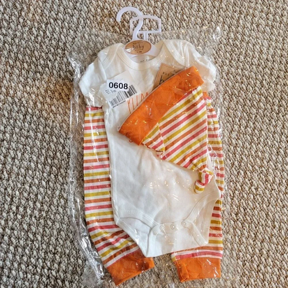 AE DUNN Pumpkin Spice Baby Infant Pant Set With Hat Baby Size 6-9M